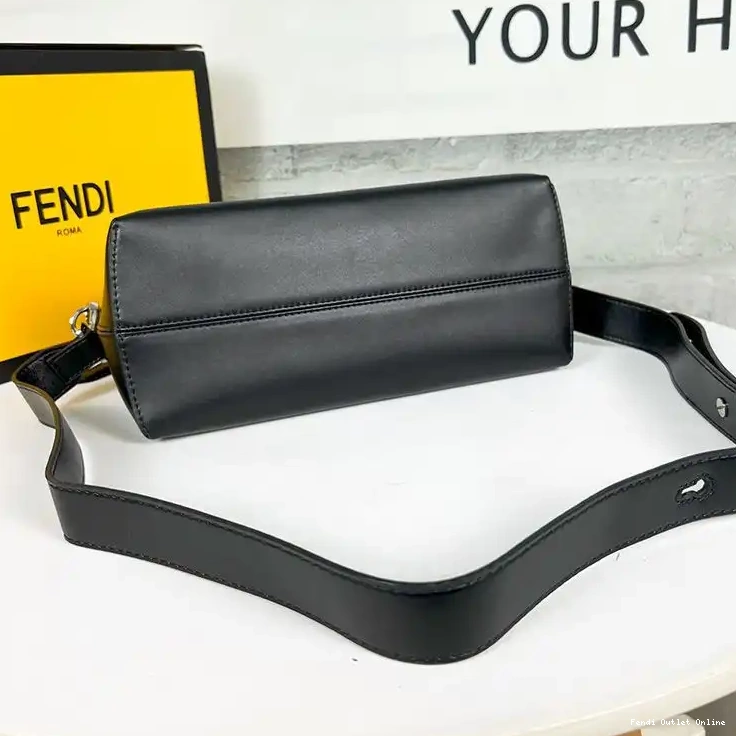 Cheap Leather The Fendi ROMA In Black Medium Calf Boston Bag Logo By Way 0412